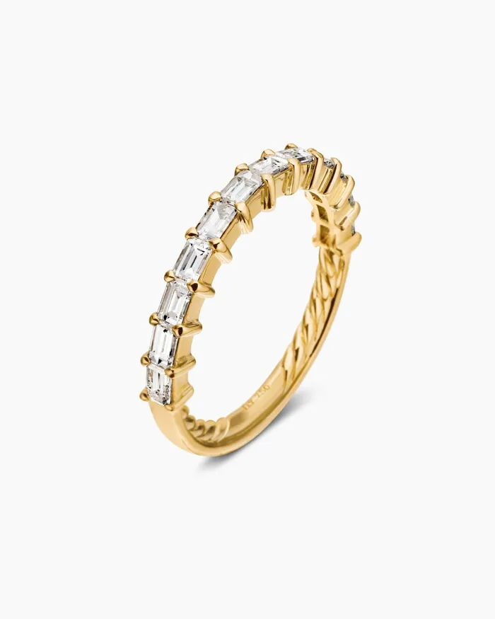 DY Eden Partway Baguette Diamond Band Ring In 18K Yellow Gold 2mm Women David Yurman Band DY Eden Partway Baguette Diamond Band Ring In 18K Yellow Gold 2mm Women David Yurman Band