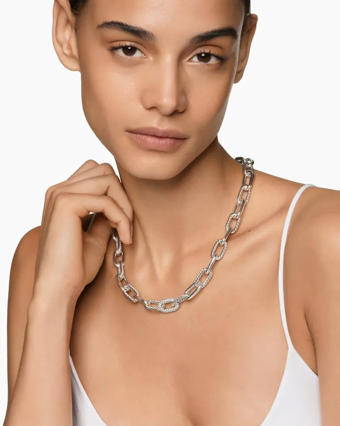 DY Madison Chain Necklace In Sterling Silver With Diamonds 11mm Women David Yurman Chain DY Madison Chain Necklace In Sterling Silver With Diamonds 11mm Women David Yurman Chain