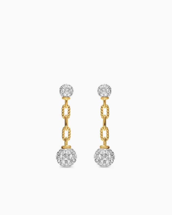 DY Madison Pav Bead Drop Earrings In 18K Yellow Gold With Diamonds 50mm Women David Yurman Drop DY Madison Pav Bead Drop Earrings In 18K Yellow Gold With Diamonds 50mm Women David Yurman Drop