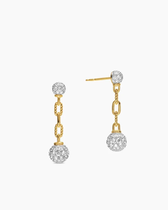 DY Madison Pav Bead Drop Earrings In 18K Yellow Gold With Diamonds 50mm Women David Yurman Drop DY Madison Pav Bead Drop Earrings In 18K Yellow Gold With Diamonds 50mm Women David Yurman Drop