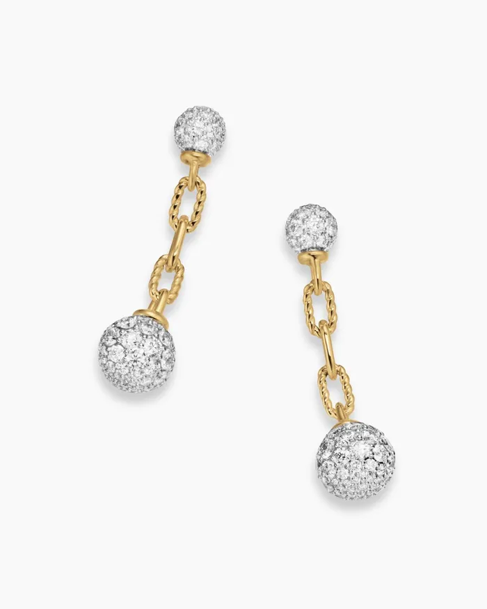 DY Madison Pav Bead Drop Earrings In 18K Yellow Gold With Diamonds 50mm Women David Yurman Drop DY Madison Pav Bead Drop Earrings In 18K Yellow Gold With Diamonds 50mm Women David Yurman Drop