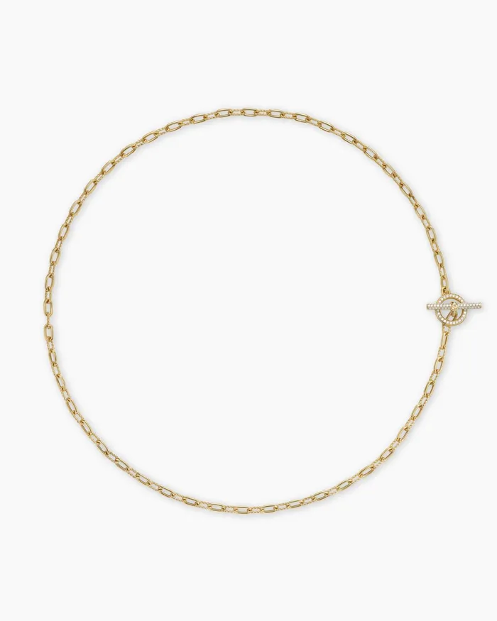 DY Madison Pav Toggle Chain Necklace In 18K Yellow Gold 3mm Women David Yurman Chain DY Madison Pav Toggle Chain Necklace In 18K Yellow Gold 3mm Women David Yurman Chain