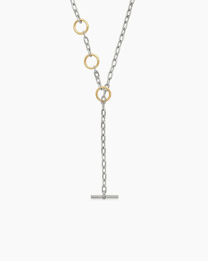 DY Madison Three Ring Chain Necklace In Sterling Silver With 18K Yellow Gold 3mm Women David Yurman Chain DY Madison Three Ring Chain Necklace In Sterling Silver With 18K Yellow Gold 3mm Women David Yurman Chain