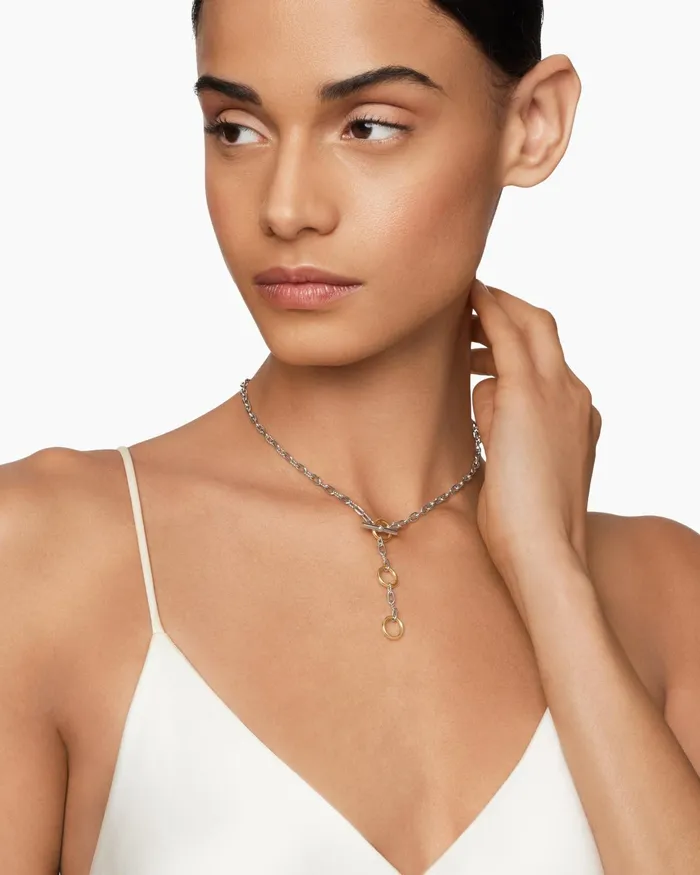 DY Madison Three Ring Chain Necklace In Sterling Silver With 18K Yellow Gold 3mm Women David Yurman Chain DY Madison Three Ring Chain Necklace In Sterling Silver With 18K Yellow Gold 3mm Women David Yurman Chain