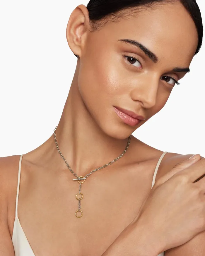 DY Madison Three Ring Chain Necklace In Sterling Silver With 18K Yellow Gold 3mm Women David Yurman Chain DY Madison Three Ring Chain Necklace In Sterling Silver With 18K Yellow Gold 3mm Women David Yurman Chain