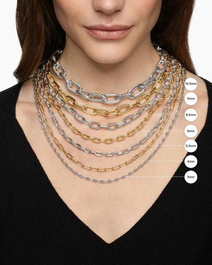 DY Madison Three Ring Chain Necklace In Sterling Silver With 18K Yellow Gold 3mm Women David Yurman Chain DY Madison Three Ring Chain Necklace In Sterling Silver With 18K Yellow Gold 3mm Women David Yurman Chain