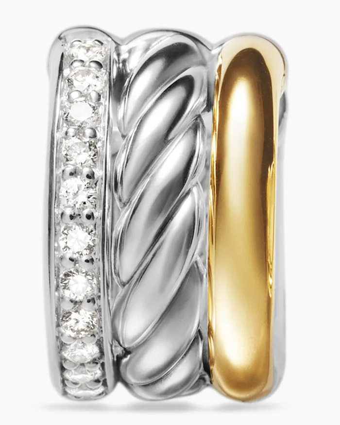 DY Mercer Huggie Hoop Earrings In Sterling Silver With 18K Yellow Gold And Diamonds 14mm Women David Yurman Hoop DY Mercer Huggie Hoop Earrings In Sterling Silver With 18K Yellow Gold And Diamonds 14mm Women David Yurman Hoop
