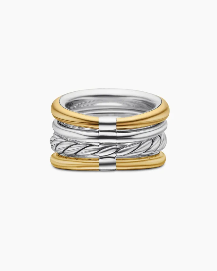 DY Mercer Multi Row Ring In Sterling Silver With 18K Yellow Gold And Diamonds 14mm Women David Yurman Statement DY Mercer Multi Row Ring In Sterling Silver With 18K Yellow Gold And Diamonds 14mm Women David Yurman Statement