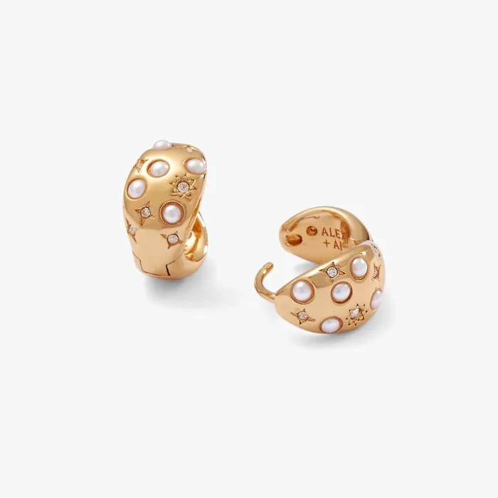 Earrings Women Alex And Ani Pearl And Crystal Huggie Hoop Earrings Gold