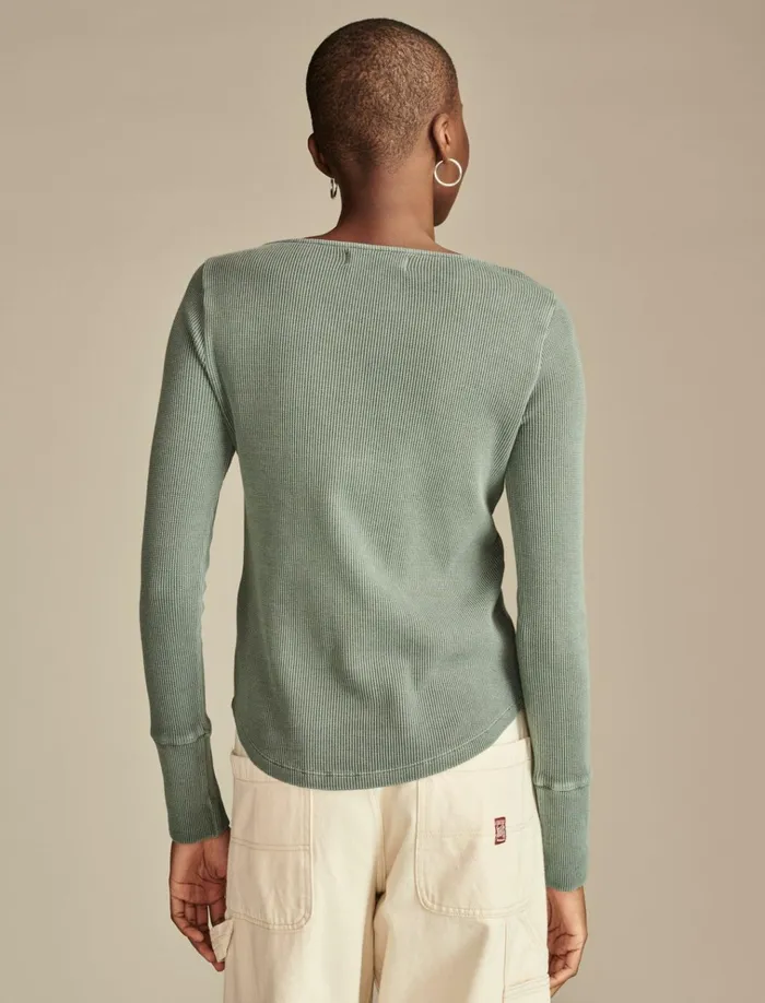 Embroidered Mesh Yoke Henley Balsam Green Women Lucky Brand Knit Tops