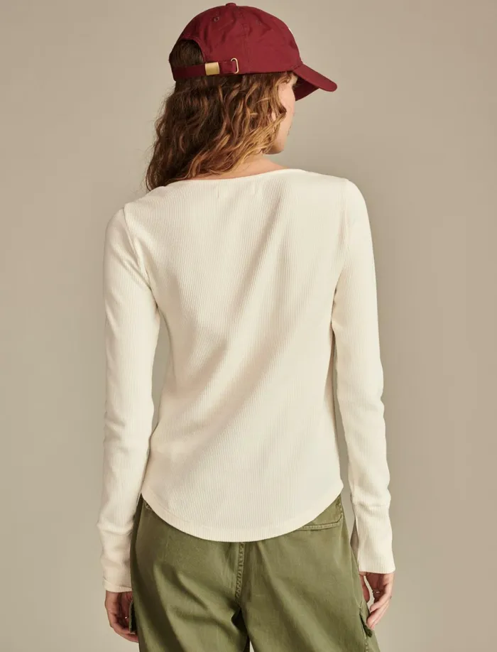 Embroidered Mesh Yoke Henley Whisper White Women Lucky Brand Knit Tops