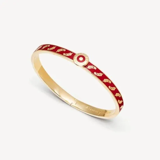 Feather Bangle Cardinal Red Enamel On 18ct Gold Plated Women Aspinal Of London Bangles and Bracelets