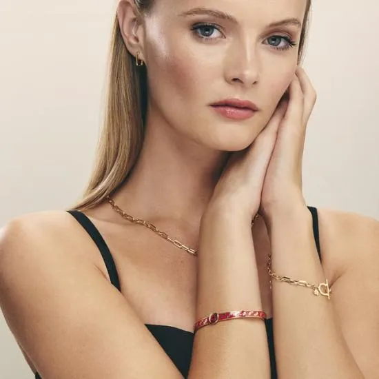 Feather Bangle Cardinal Red Enamel On 18ct Gold Plated Women Aspinal Of London Bangles and Bracelets