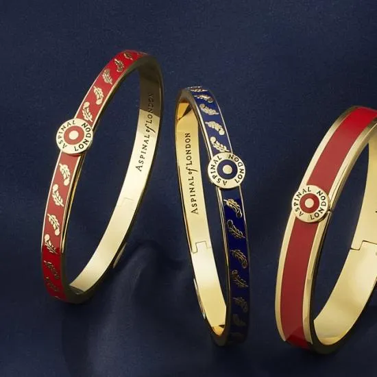 Feather Bangle Cardinal Red Enamel On 18ct Gold Plated Women Aspinal Of London Bangles and Bracelets