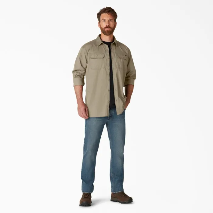 FLEX Ripstop Long Sleeve Shirt Rinsed Desert Sand Rinsed Desert Sand rds Men Dickies Long Sleeve Work Shirts FLEX Ripstop Long Sleeve Shirt Rinsed Desert Sand Rinsed Desert Sand rds Men Dickies Long Sleeve Work Shirts