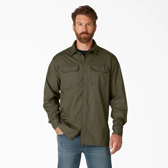 FLEX Ripstop Long Sleeve Shirt Rinsed Military Green Rinsed Military Green rml Men Dickies Long Sleeve Work Shirts FLEX Ripstop Long Sleeve Shirt Rinsed Military Green Rinsed Military Green rml Men Dickies Long Sleeve Work Shirts