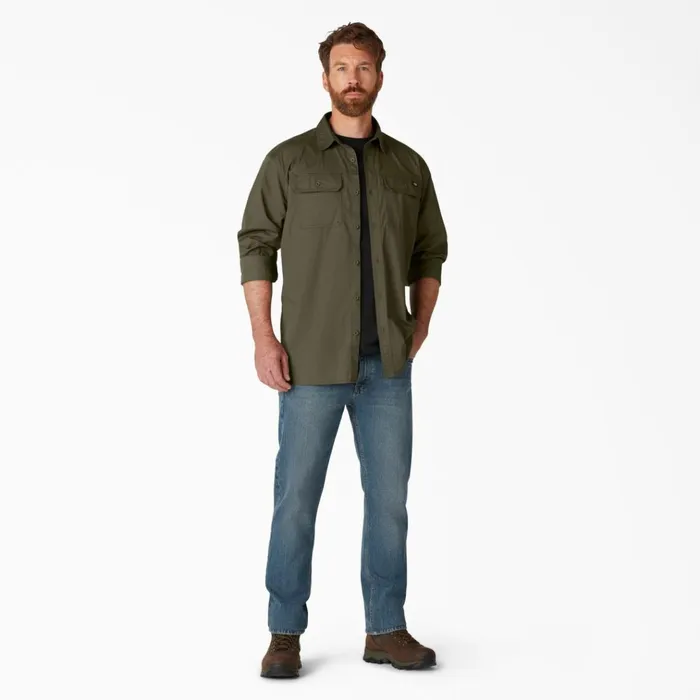 FLEX Ripstop Long Sleeve Shirt Rinsed Military Green Rinsed Military Green rml Men Dickies Long Sleeve Work Shirts FLEX Ripstop Long Sleeve Shirt Rinsed Military Green Rinsed Military Green rml Men Dickies Long Sleeve Work Shirts