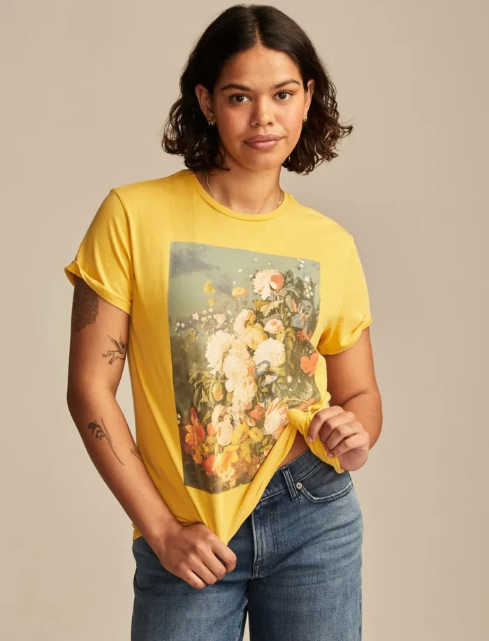 Floral Still Life Boyfriend Tee Spicy Mustard Women Lucky Brand Graphic Tees