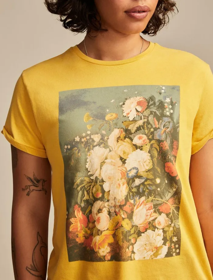 Floral Still Life Boyfriend Tee Spicy Mustard Women Lucky Brand Graphic Tees