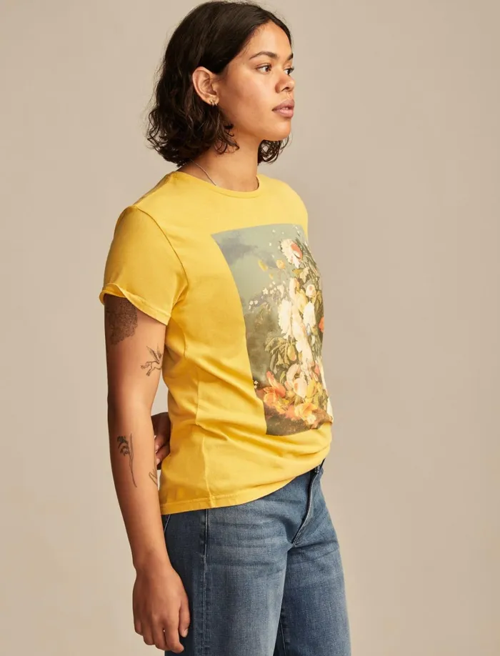 Floral Still Life Boyfriend Tee Spicy Mustard Women Lucky Brand Graphic Tees