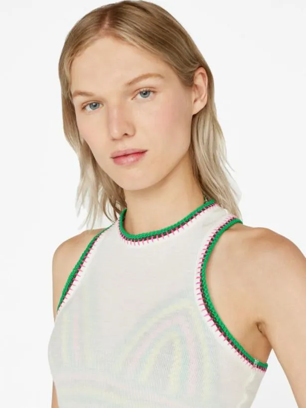 Frame Crochet Trim Tank In Blanc Blanc Women Tanks and Tees Frame Crochet Trim Tank In Blanc Blanc Women Tanks and Tees