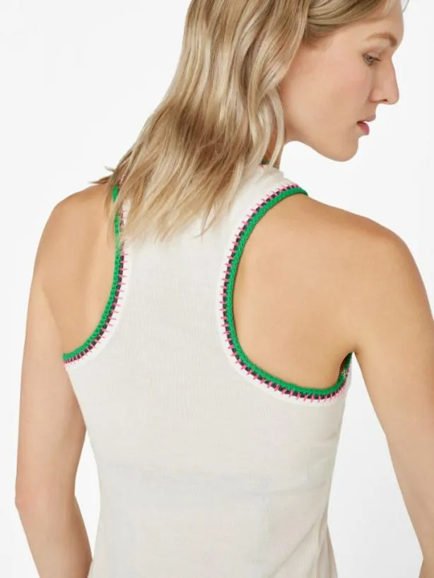 Frame Crochet Trim Tank In Blanc Blanc Women Tanks and Tees Frame Crochet Trim Tank In Blanc Blanc Women Tanks and Tees