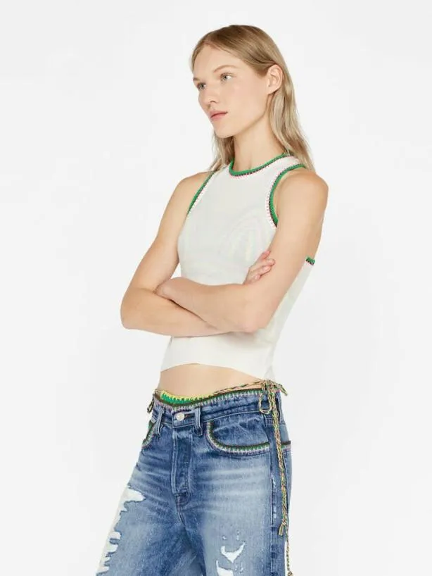 Frame Crochet Trim Tank In Blanc Blanc Women Tanks and Tees Frame Crochet Trim Tank In Blanc Blanc Women Tanks and Tees