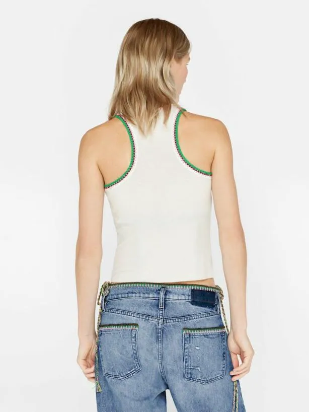 Frame Crochet Trim Tank In Blanc Blanc Women Tanks and Tees Frame Crochet Trim Tank In Blanc Blanc Women Tanks and Tees