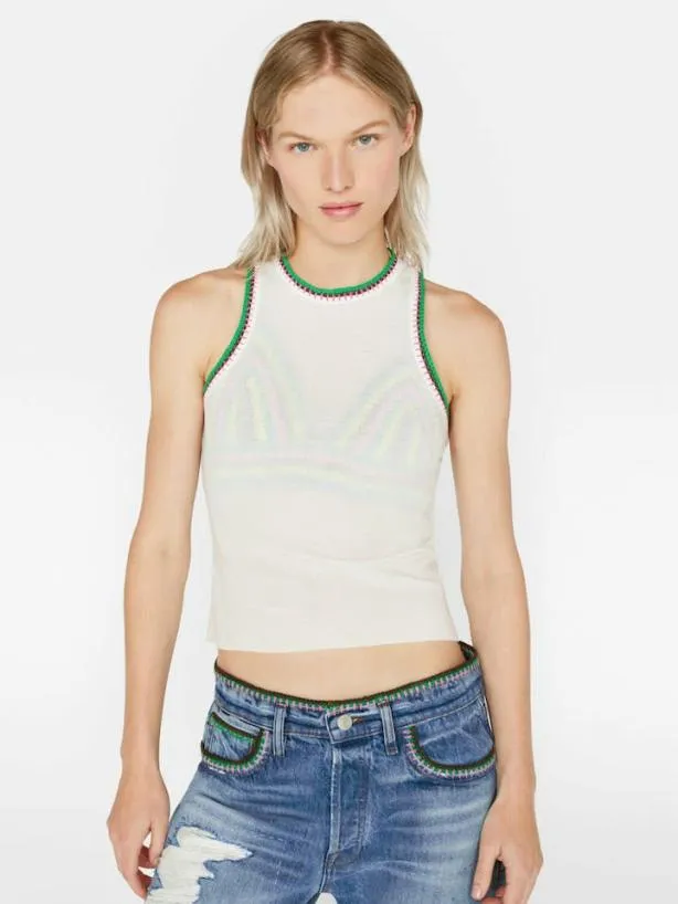 Frame Crochet Trim Tank In Blanc Blanc Women Tanks and Tees Frame Crochet Trim Tank In Blanc Blanc Women Tanks and Tees