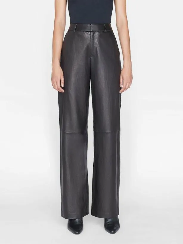 Frame High Rise Relaxed Leather Trouser In Noir Noir Women Pants