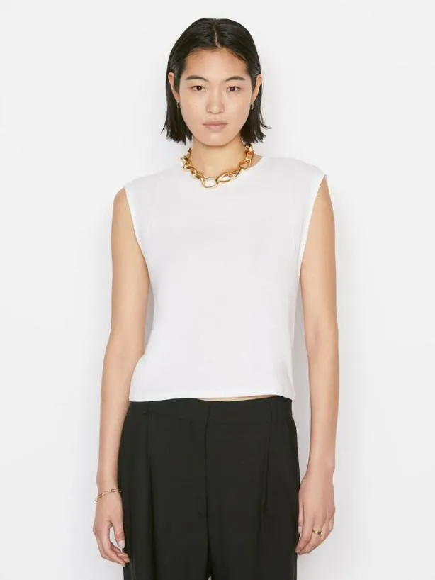 Frame Le High Rise Muscle Tee In Blanc Blanc Women Tanks and Tees