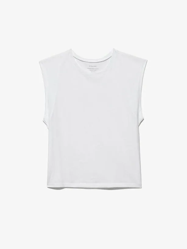 Frame Le High Rise Muscle Tee In Blanc Blanc Women Tanks and Tees Frame Le High Rise Muscle Tee In Blanc Blanc Women Tanks and Tees