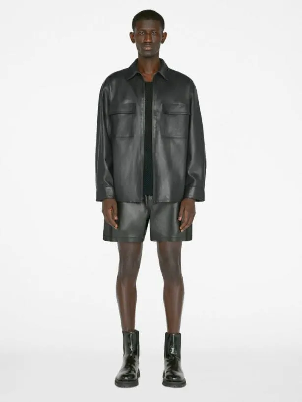 Frame Long Sleeve Leather Shirt In Noir Noir Men Shirts Frame Long Sleeve Leather Shirt In Noir Noir Men Shirts
