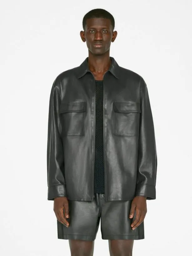 Frame Long Sleeve Leather Shirt In Noir Noir Men Shirts Frame Long Sleeve Leather Shirt In Noir Noir Men Shirts