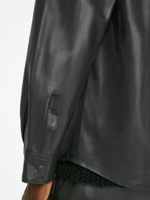 Frame Long Sleeve Leather Shirt In Noir Noir Men Shirts Frame Long Sleeve Leather Shirt In Noir Noir Men Shirts