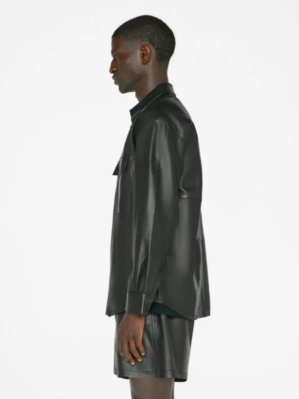Frame Long Sleeve Leather Shirt In Noir Noir Men Shirts Frame Long Sleeve Leather Shirt In Noir Noir Men Shirts