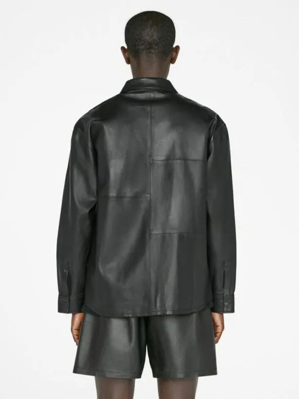 Frame Long Sleeve Leather Shirt In Noir Noir Men Shirts Frame Long Sleeve Leather Shirt In Noir Noir Men Shirts