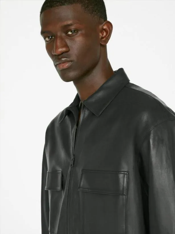 Frame Long Sleeve Leather Shirt In Noir Noir Men Shirts Frame Long Sleeve Leather Shirt In Noir Noir Men Shirts