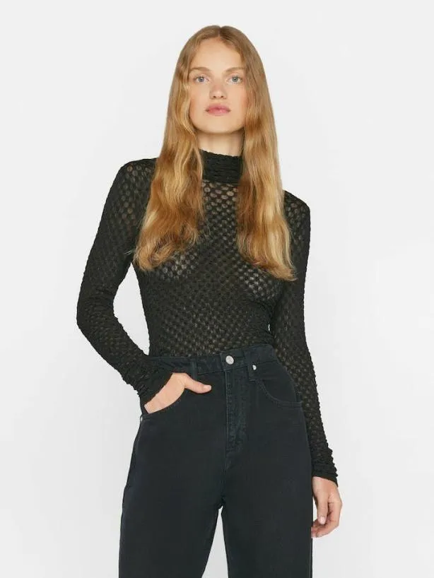 Frame Mesh Lace Turtleneck In Noir Noir Women Tops and Blouses