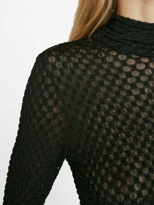 Frame Mesh Lace Turtleneck In Noir Noir Women Tops and Blouses Frame Mesh Lace Turtleneck In Noir Noir Women Tops and Blouses
