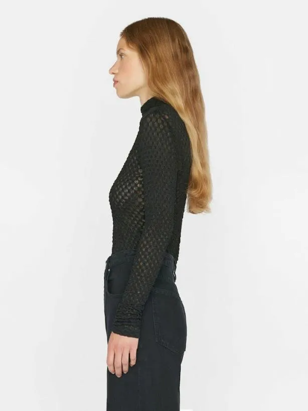 Frame Mesh Lace Turtleneck In Noir Noir Women Tops and Blouses Frame Mesh Lace Turtleneck In Noir Noir Women Tops and Blouses