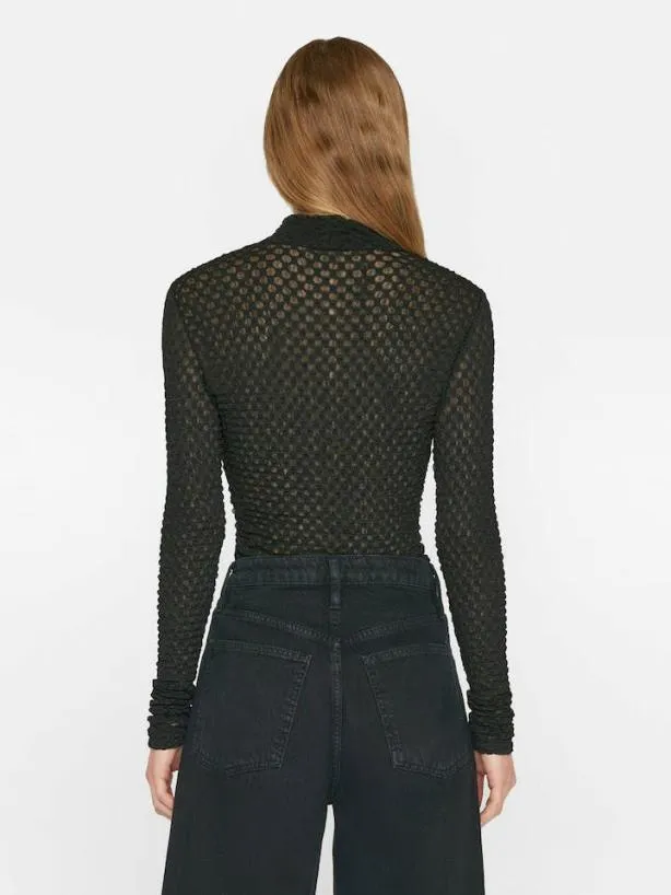 Frame Mesh Lace Turtleneck In Noir Noir Women Tops and Blouses Frame Mesh Lace Turtleneck In Noir Noir Women Tops and Blouses