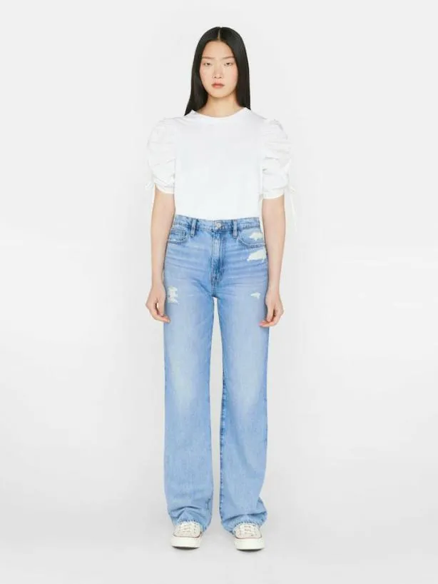 Frame Ruched Tie Sleeve Tee In Blanc Blanc Women Tops and Blouses Frame Ruched Tie Sleeve Tee In Blanc Blanc Women Tops and Blouses