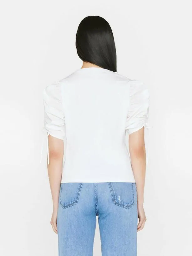 Frame Ruched Tie Sleeve Tee In Blanc Blanc Women Tops and Blouses Frame Ruched Tie Sleeve Tee In Blanc Blanc Women Tops and Blouses