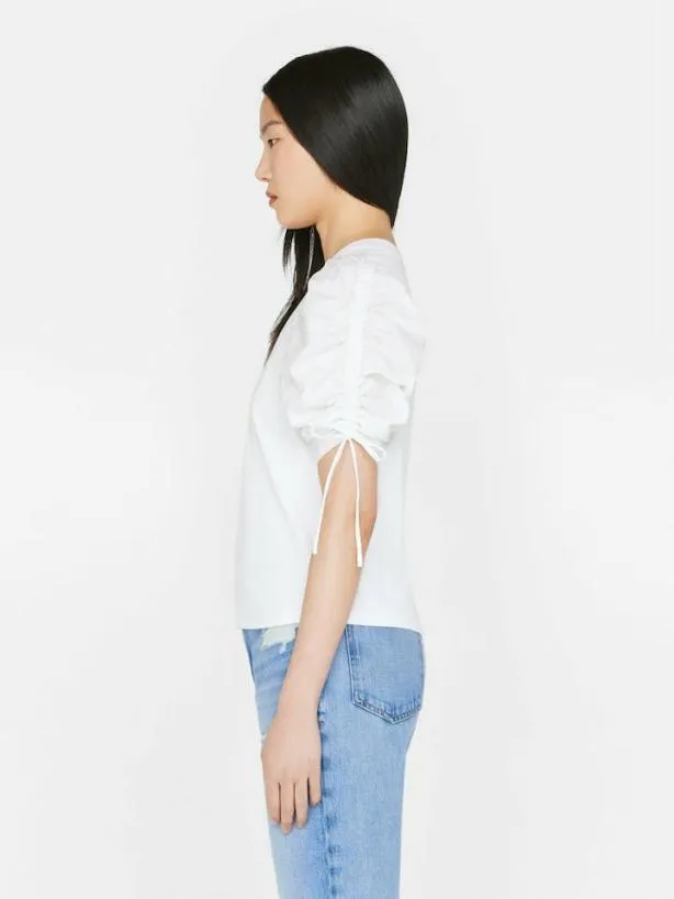 Frame Ruched Tie Sleeve Tee In Blanc Blanc Women Tops and Blouses Frame Ruched Tie Sleeve Tee In Blanc Blanc Women Tops and Blouses