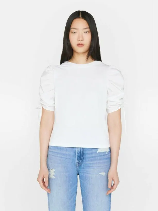 Frame Ruched Tie Sleeve Tee In Blanc Blanc Women Tops and Blouses Frame Ruched Tie Sleeve Tee In Blanc Blanc Women Tops and Blouses