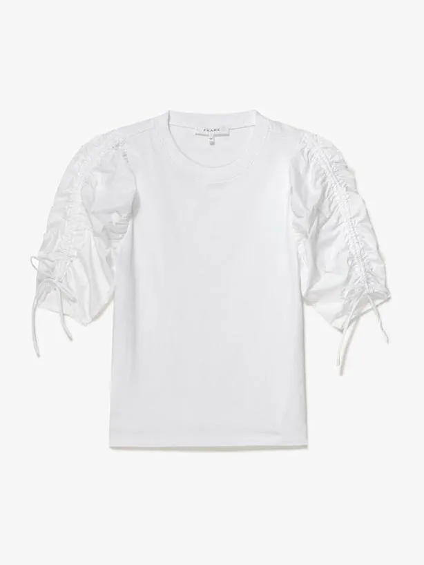 Frame Ruched Tie Sleeve Tee In Blanc Blanc Women Tops and Blouses Frame Ruched Tie Sleeve Tee In Blanc Blanc Women Tops and Blouses