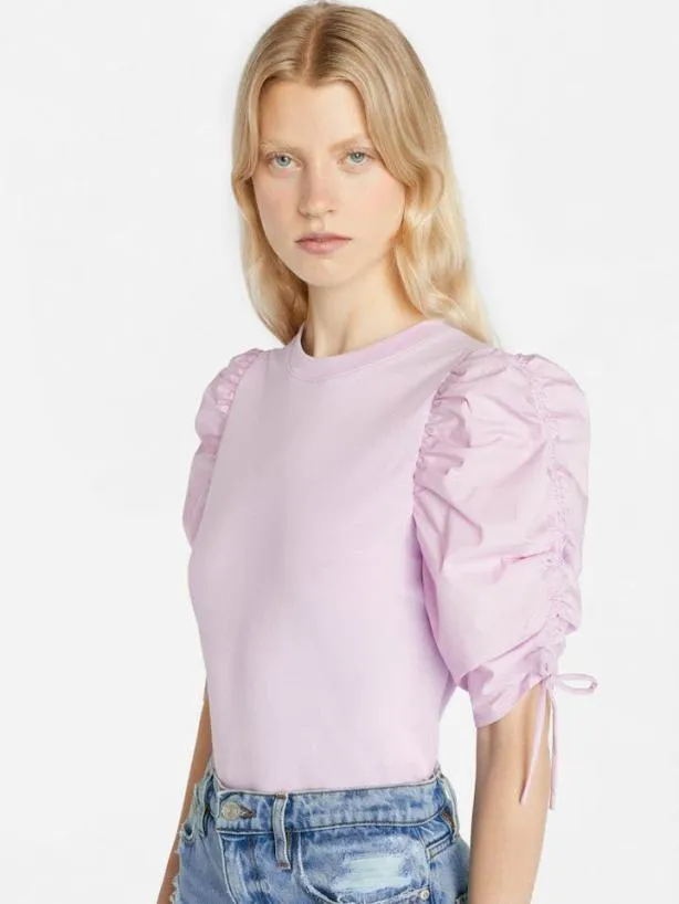 Frame Ruched Tie Sleeve Tee In Lilac Lilac Women Tanks and Tees Frame Ruched Tie Sleeve Tee In Lilac Lilac Women Tanks and Tees