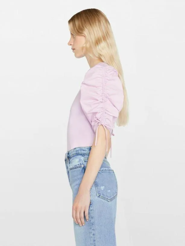 Frame Ruched Tie Sleeve Tee In Lilac Lilac Women Tanks and Tees Frame Ruched Tie Sleeve Tee In Lilac Lilac Women Tanks and Tees