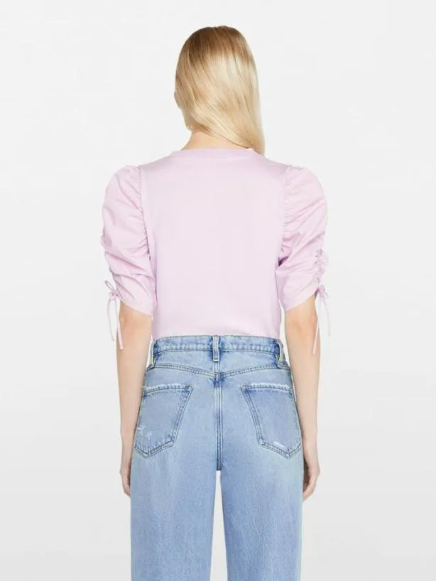 Frame Ruched Tie Sleeve Tee In Lilac Lilac Women Tanks and Tees Frame Ruched Tie Sleeve Tee In Lilac Lilac Women Tanks and Tees
